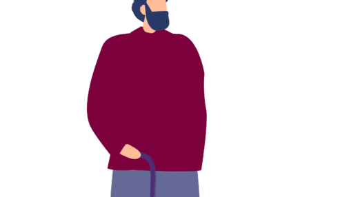 older man illustration with walking stick