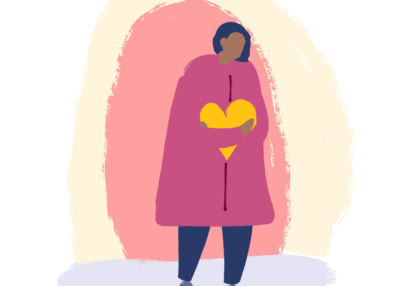 illustration of person holding yellow heart