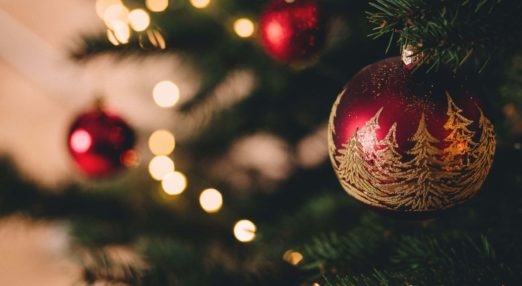 christmas bauble hanging from tree