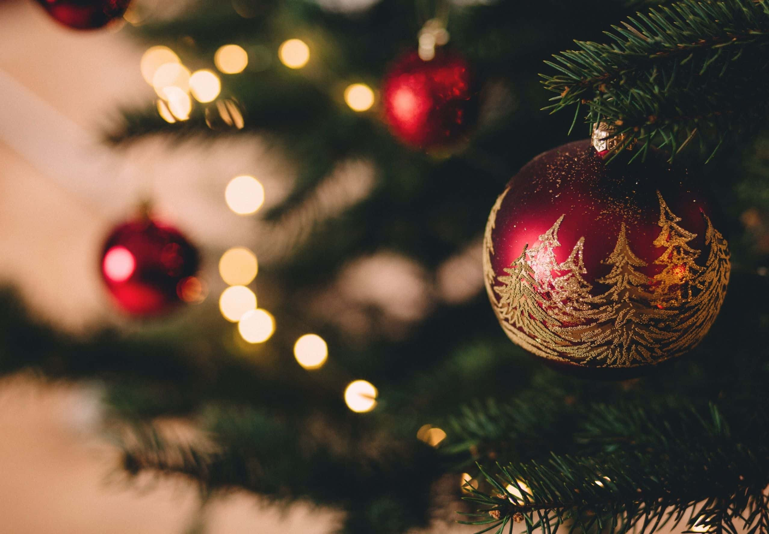 christmas bauble hanging from tree