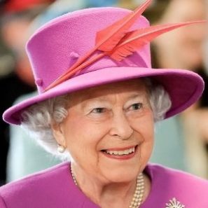 Queen Elizabeth II in pink hat