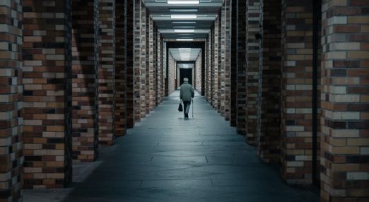 Man walks away down corridor